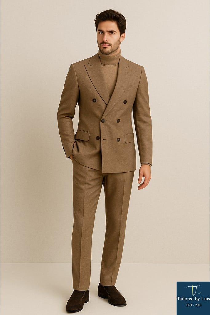 The Definitive Guide to the Light Brown Double-Breasted Suit + Turtleneck Look by TailoredByLuis Bangkok
